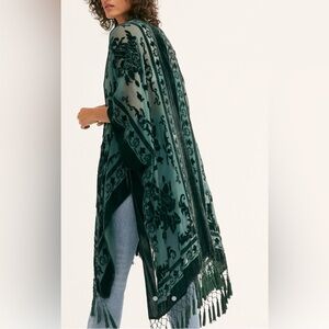 Free People Dark Green Floral Kimono